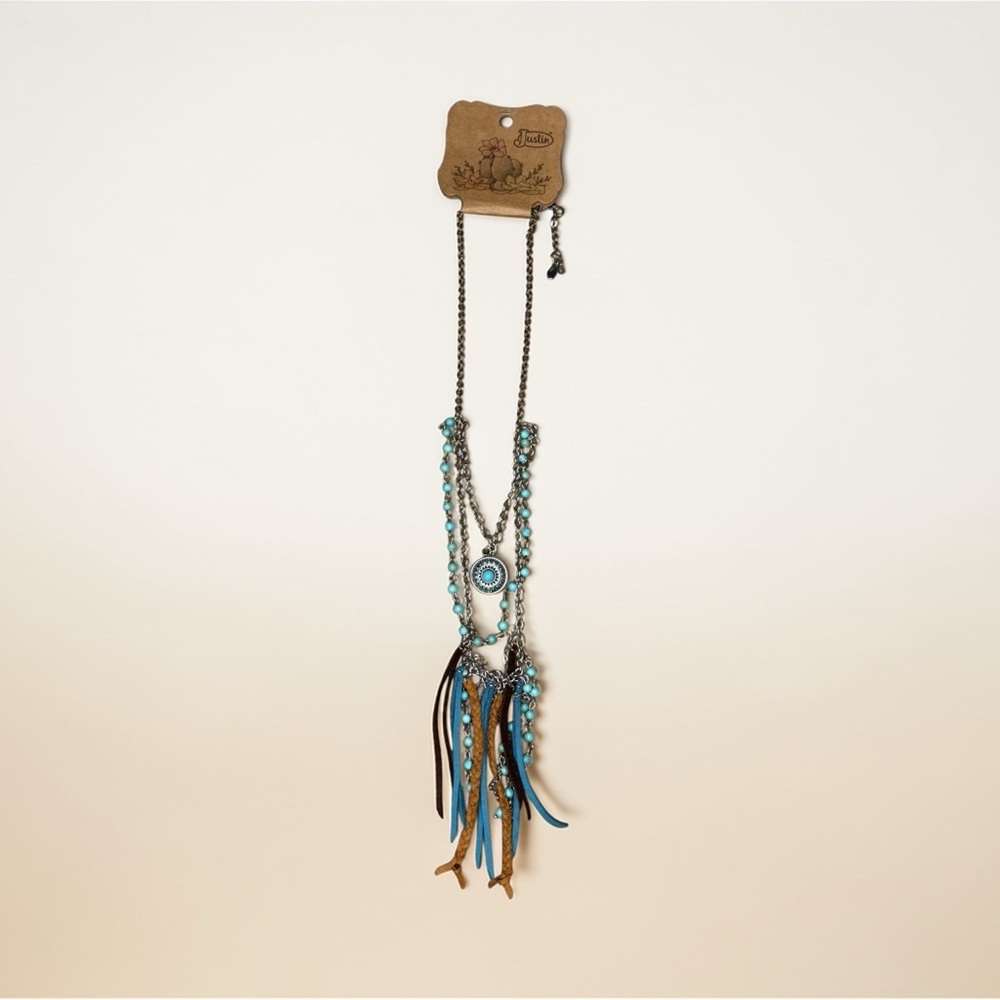 NWT Justin Turquoise and Brown Beaded Necklace